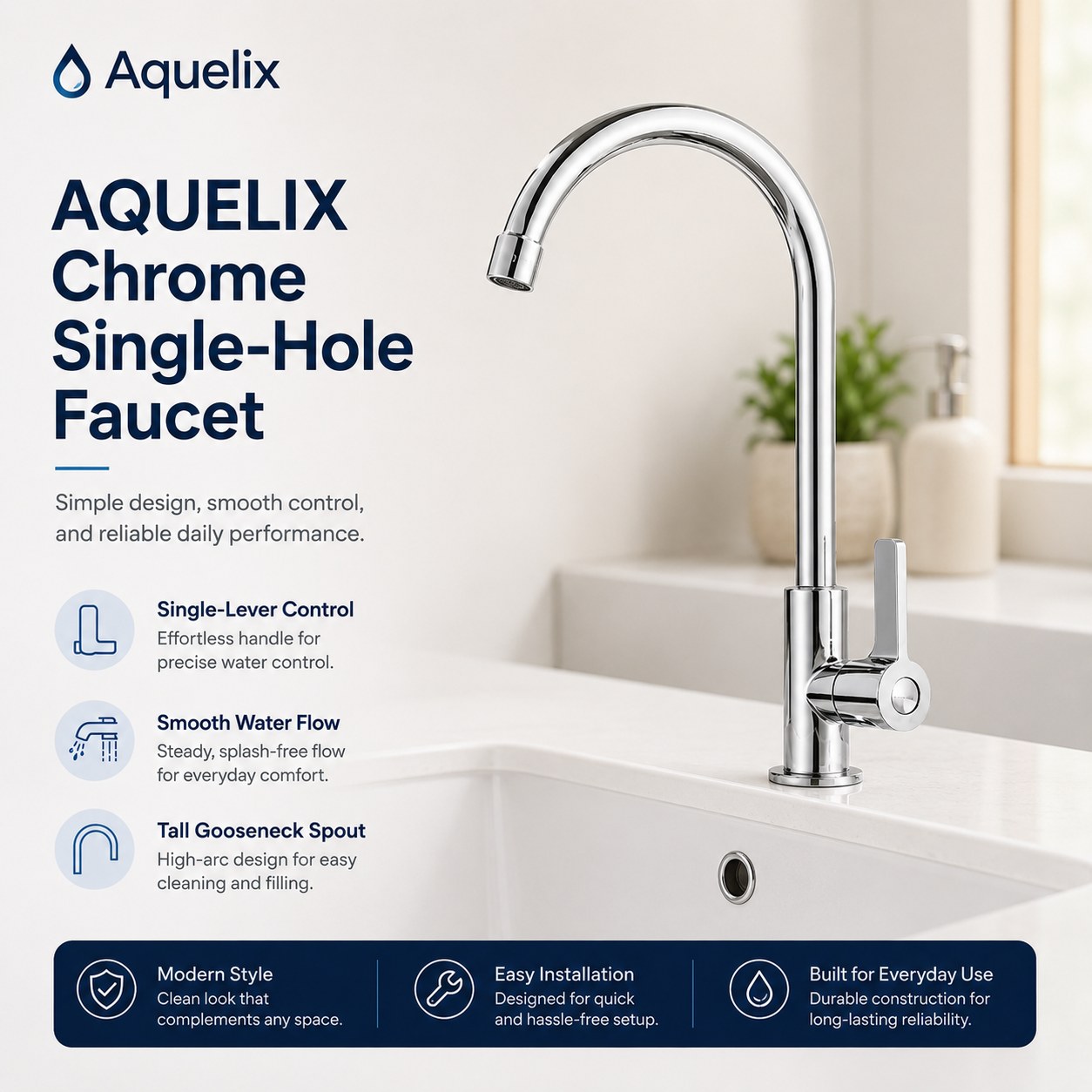 chrome single hole basin faucet wholesale - AQ-B110 Chrome Single-Hole Faucet