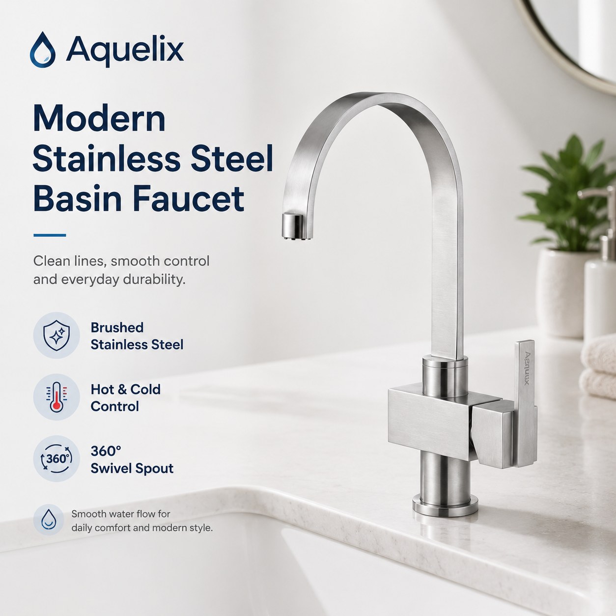 stainless steel basin faucet supplier - AQ-B125 Modern Stainless Steel Basin Faucet
