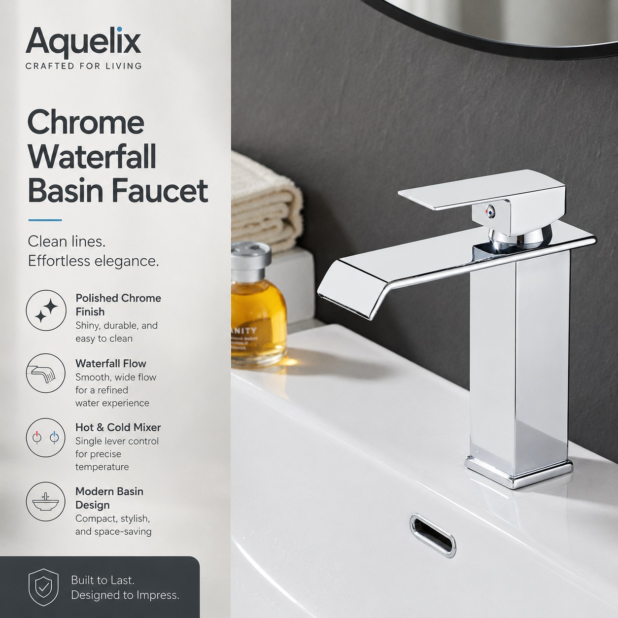 chrome waterfall basin faucet OEM - AQ-B160 Chrome Waterfall Basin Faucet