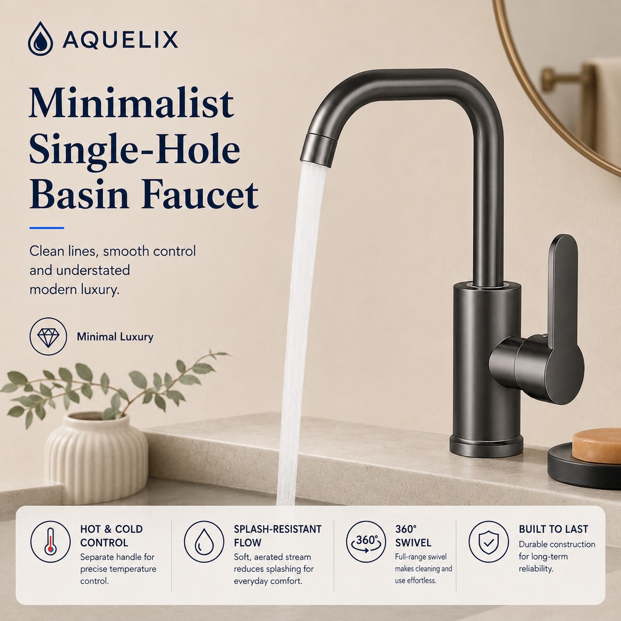 minimalist single hole basin faucet - AQ-B200 Minimalist Single-Hole Basin Faucet