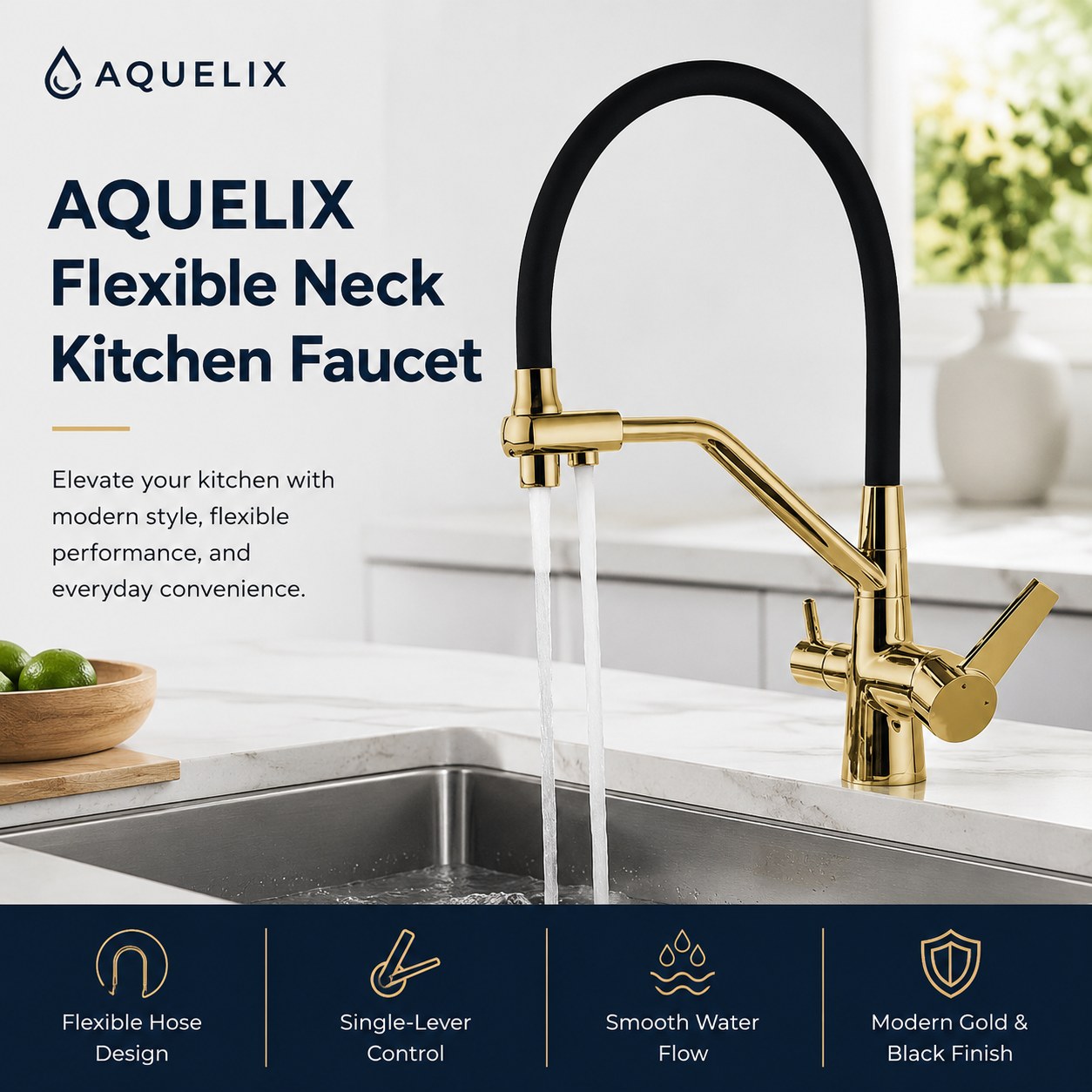flexible neck kitchen faucet manufacturer - AQ-K230 Flexible Neck Kitchen Faucet