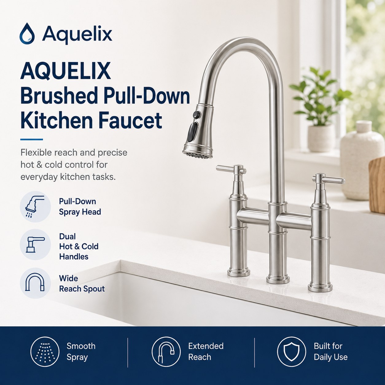 brushed pull down kitchen faucet OEM - AQ-K330 Brushed Pull-Down Kitchen Faucet