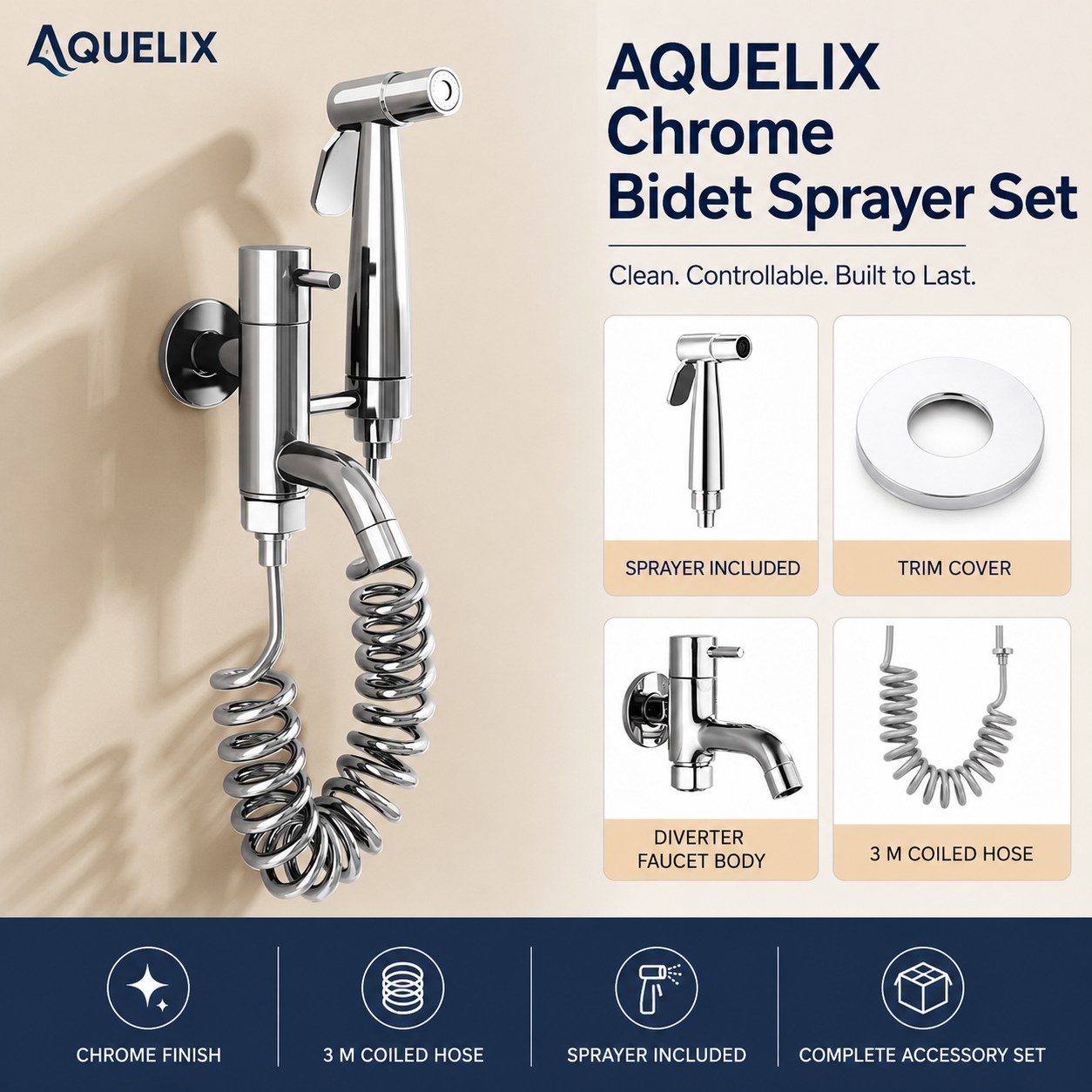 chrome bidet sprayer set manufacturer - AQ-D510 Chrome Bidet Sprayer Set