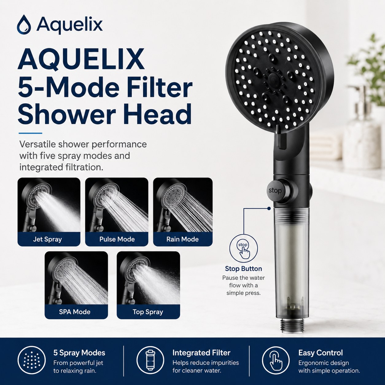 5 mode filter shower head OEM - AQ-S520 5-Mode Filter Shower Head