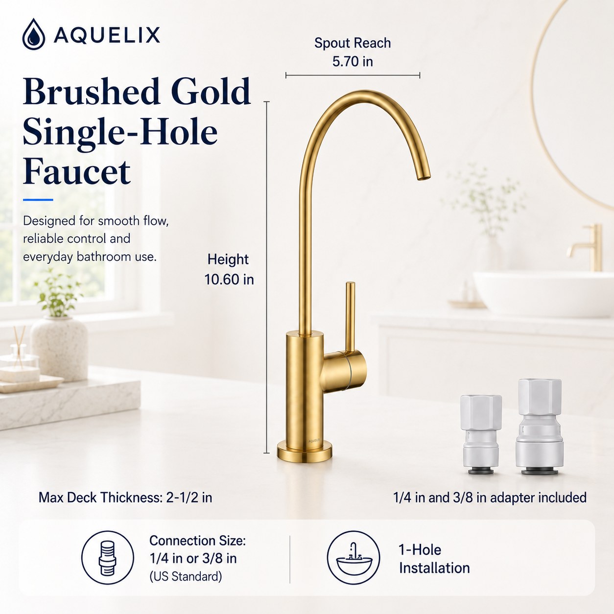 brushed gold single hole faucet supplier - AQ-B590 Brushed Gold Single-Hole Faucet