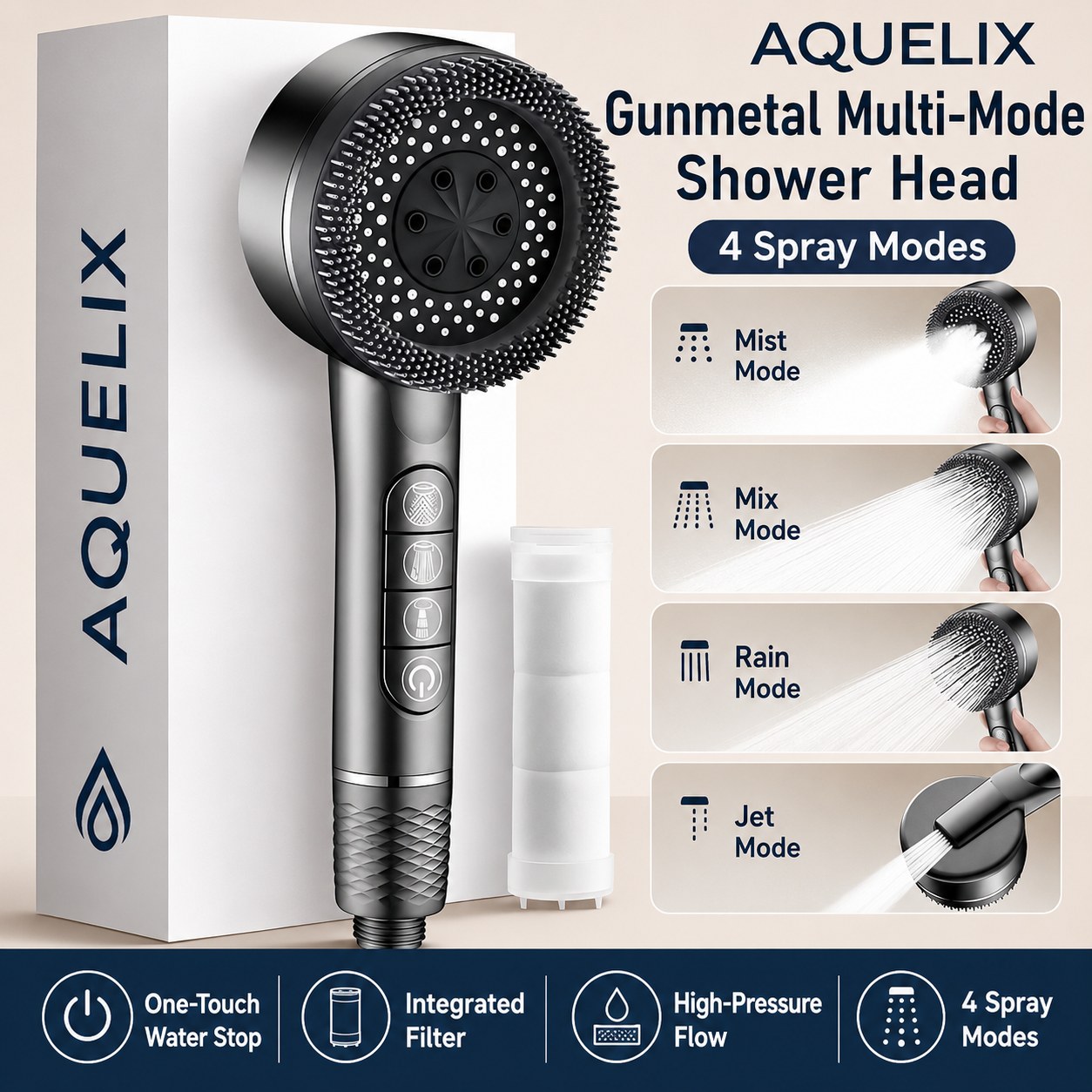 gunmetal multi mode shower head factory - AQ-S600 Gunmetal Multi-Mode Shower Head