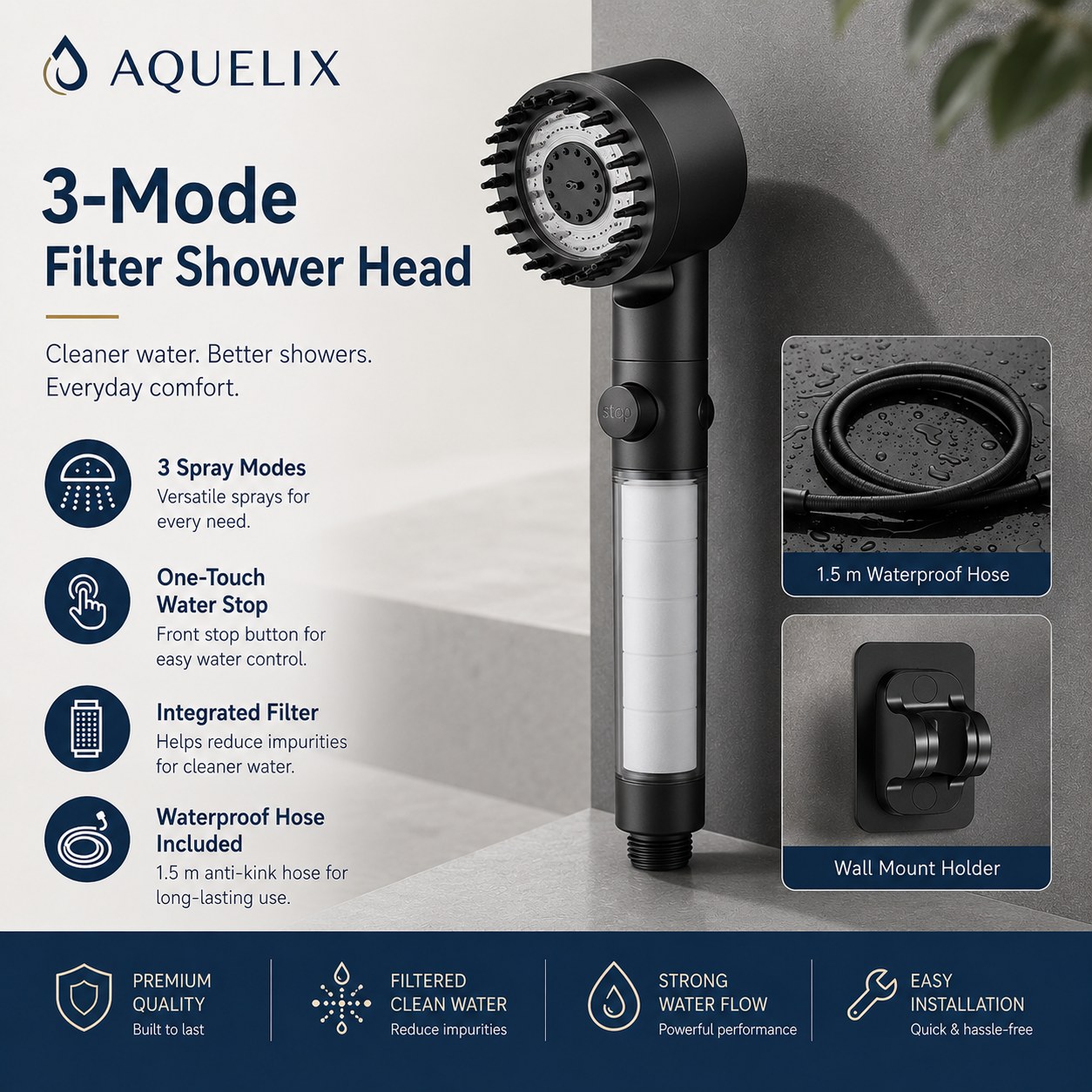 3 mode filter shower head supplier - AQ-S620 3-Mode Filter Shower Head