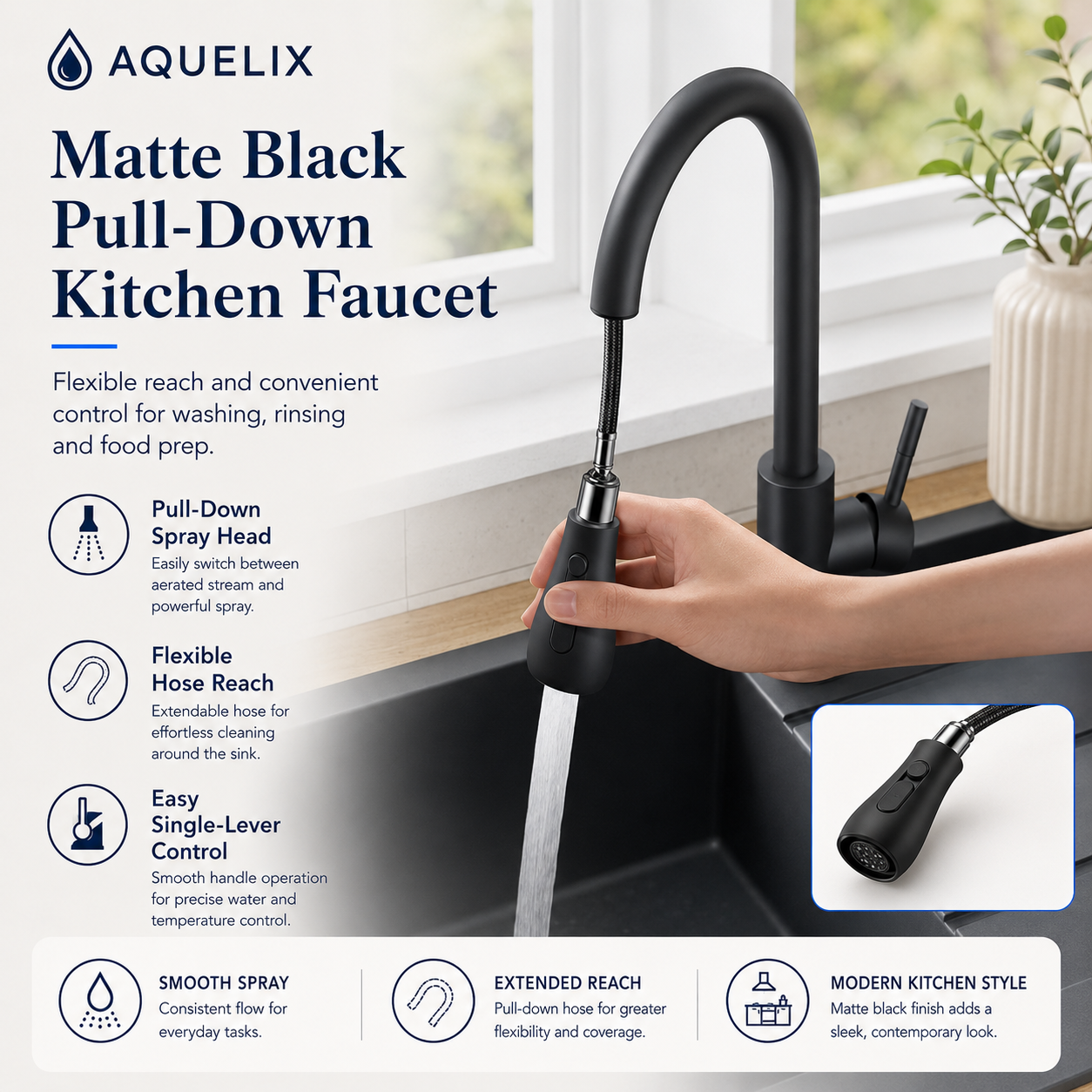 Matte Black Pull-Down Kitchen Faucet - matte black pull down kitchen faucet