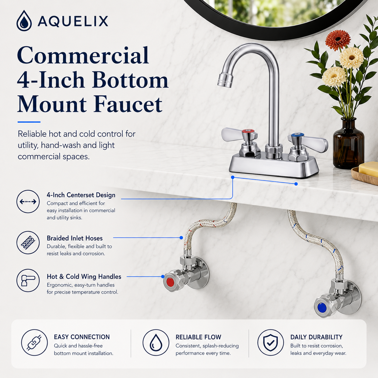 Commercial 4-Inch Bathroom Mount Faucet - commercial 4 inch bathroom faucet