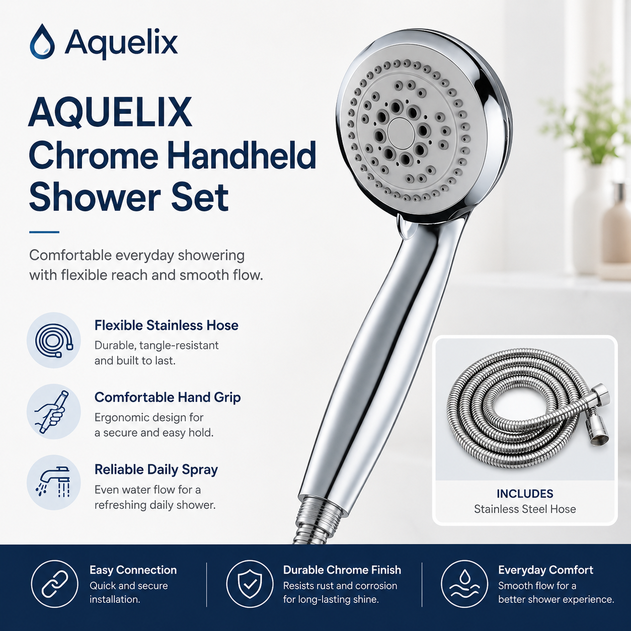 Chrome Handheld Shower Set - Aquelix Shower Systems
