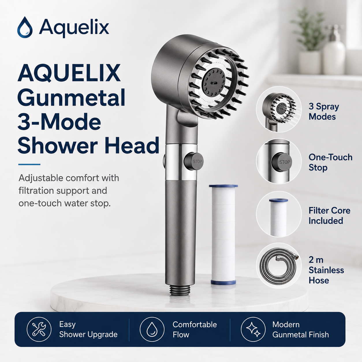 Gunmetal 3-Mode Shower Head - gunmetal 3 mode shower head