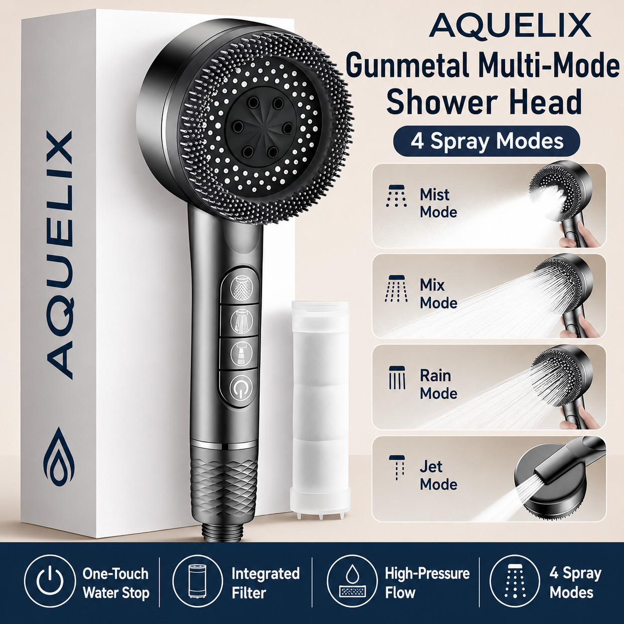 Gunmetal Multi-Mode Shower Head - gunmetal multi mode shower head