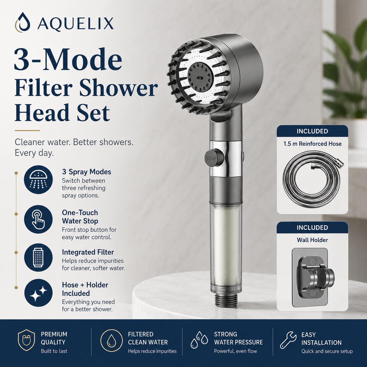3-Mode Filter Shower Head in Chrome - 3 mode filter shower head chrome