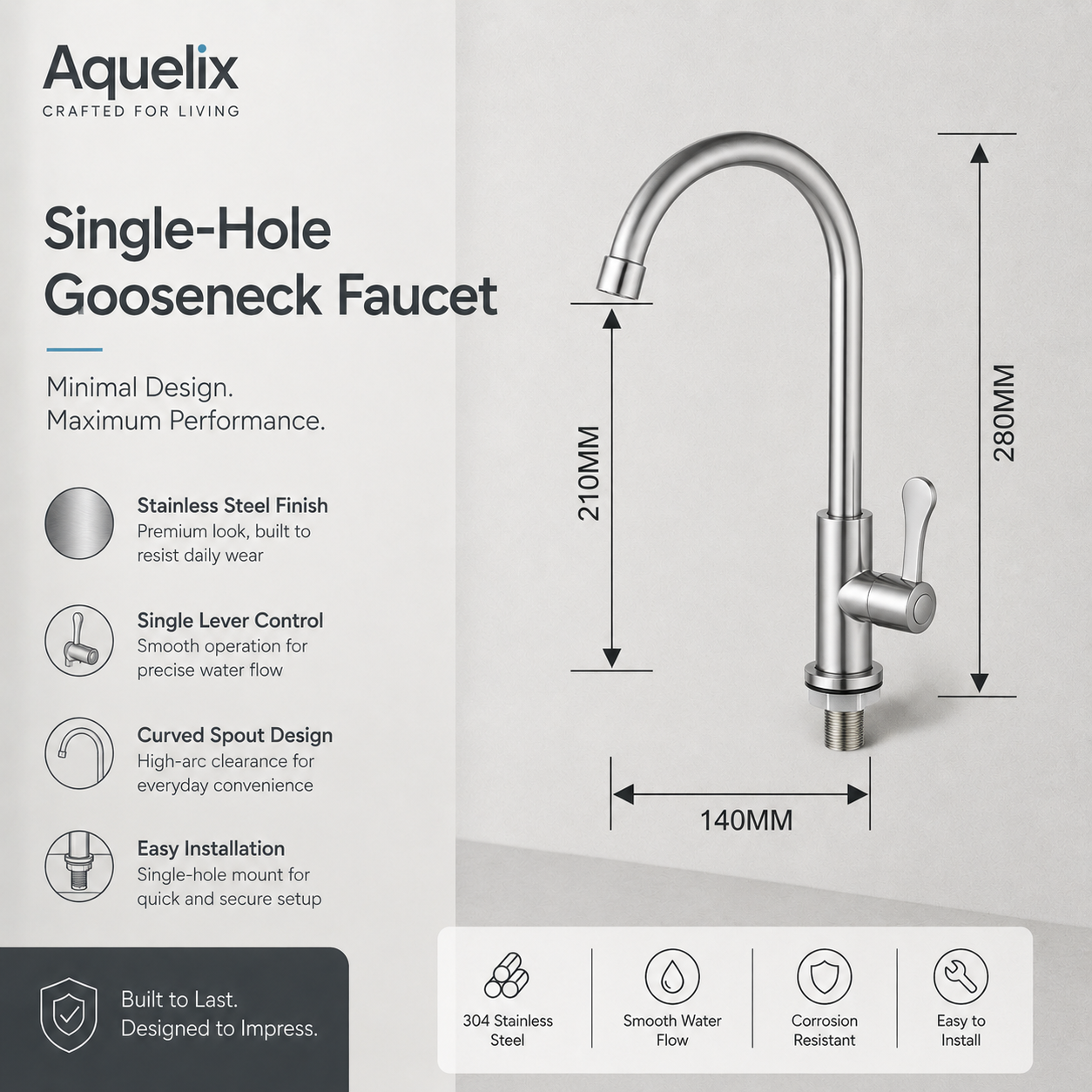 Single-Hole Gooseneck Faucet - single hole gooseneck faucet