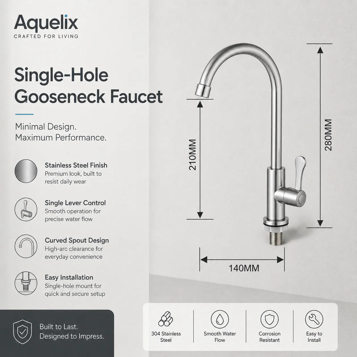 Single-Hole Gooseneck Faucet - single hole gooseneck faucet