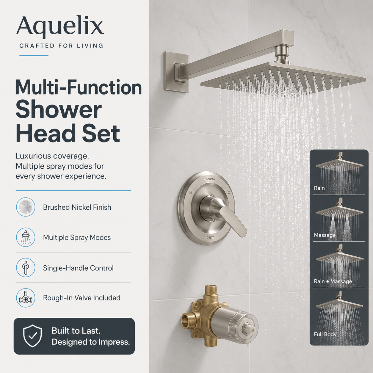 Multi-Function Shower Head Set - Aquelix Shower Systems