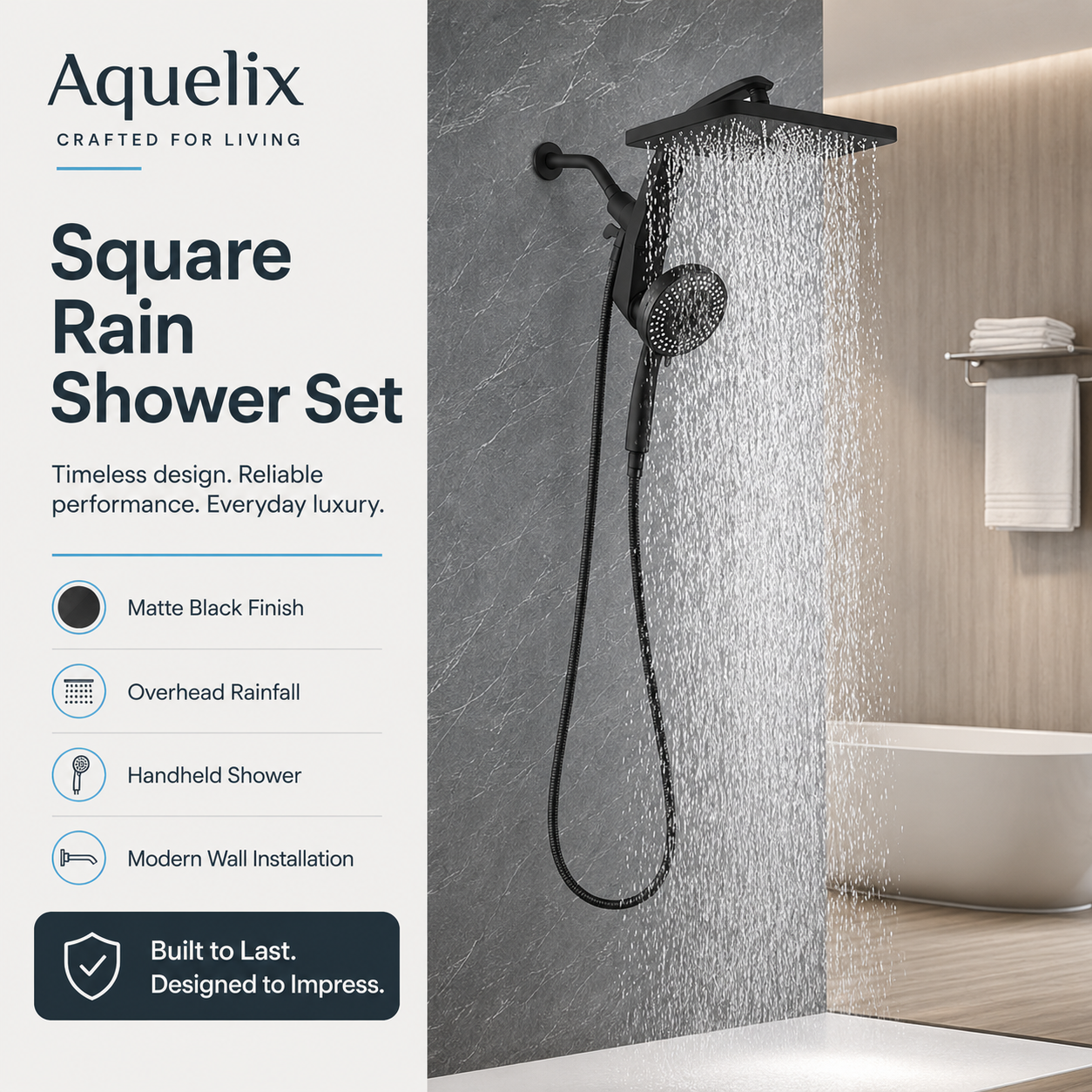 Square Rain Shower Set - Aquelix Shower Systems