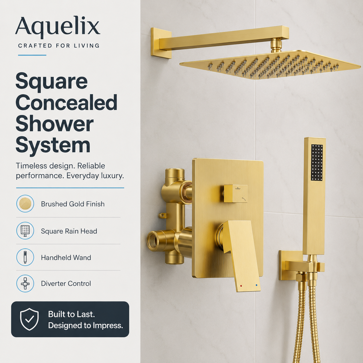 Square Concealed Shower System - Aquelix Shower Systems