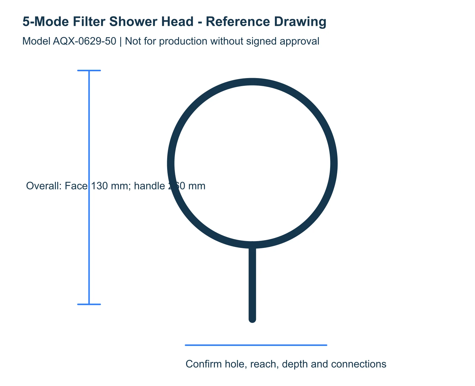 5-Mode Filter Shower Head reference dimensions and installation drawing
