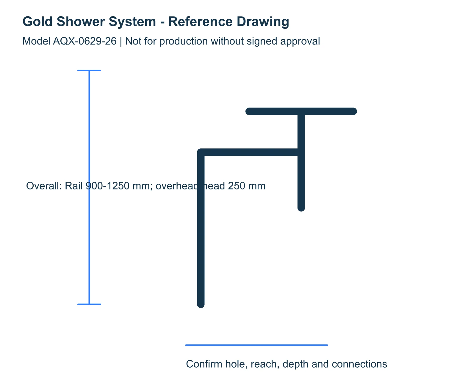 Gold Shower System reference dimensions and installation drawing