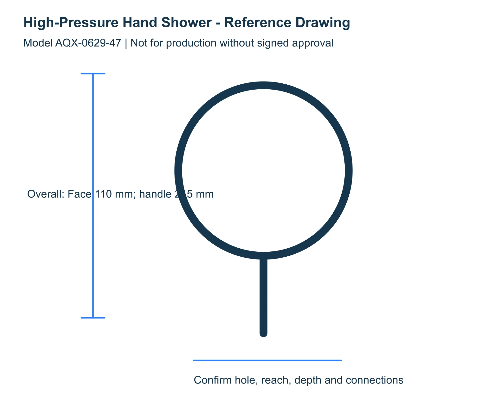 High-Pressure Hand Shower reference dimensions and installation drawing