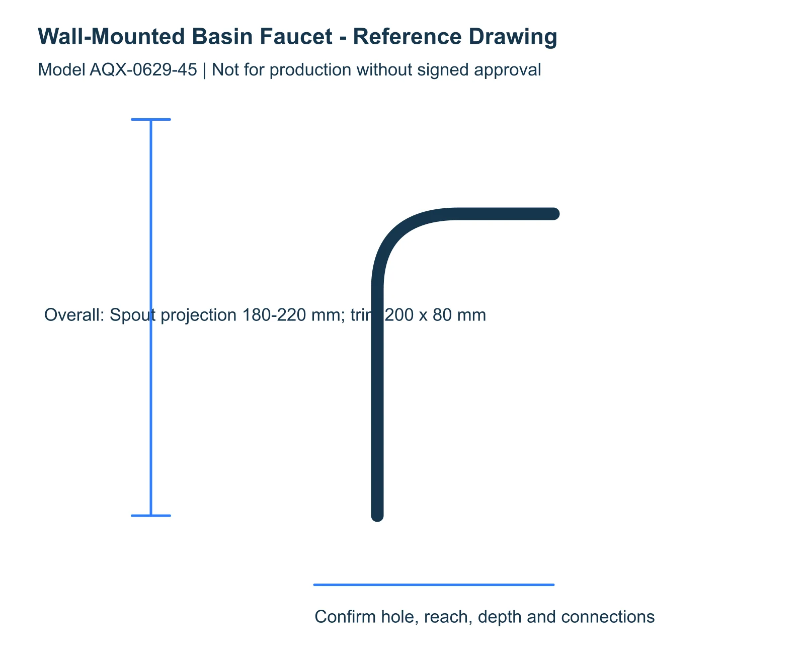 Wall-Mounted Basin Faucet reference dimensions and installation drawing